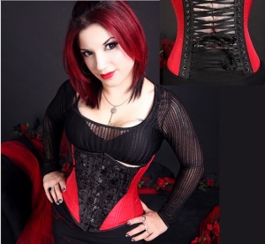Black Ruffled with Solid Red Underbust Corset