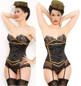 Black Satin Underust Corset with Antique Brass Buttons