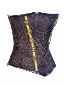 Steampunk Overbust Corset w/ Boning & Gold Embroidery